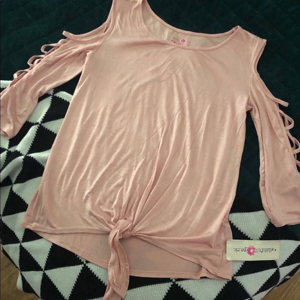 Millennial pink cold shoulder top